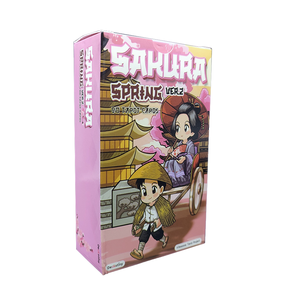 Japanese Lifestyle And Traditions - 260กรัม12CMX7CM ไพ่ทาโรต์การทำนายฤดูใบไม้ผลิของซากุระพร้อมคู่มือตัวละครดั้งเดิมสไตล์ญี่ปุ่นมีชีวิตชีวา