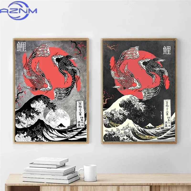 AZNM ภาพวาดบนผืนผ้าใบ ลายคลื่น - Japanese Lifestyle And Traditions บทวิจารณ์และราคา