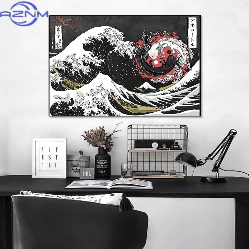 AZNM ภาพวาดบนผืนผ้าใบ ลายคลื่น - Japanese Lifestyle And Traditions บทวิจารณ์และราคา
